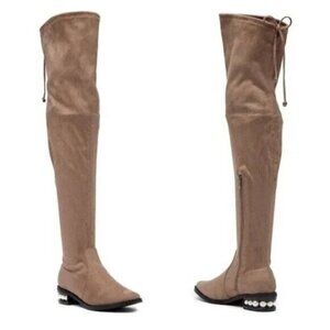 Catherine Malandrino Womens Size 8.5 Perse Embellished Over The Knee Boots Taupe